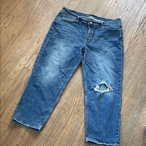 Boyfriend Loose Midrise Distressed Blue Jeans